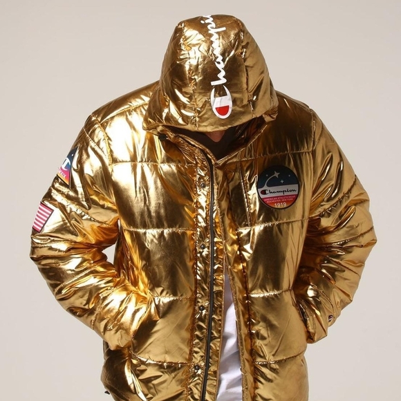 Champion Other - Champion x NASA Gold Metallic Hooded Puffer Jacket - Men's Size Large L